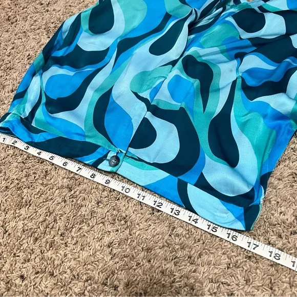 NWOT ZARA The Safia Pant Blue Psychedelic High Waisted Satin Flowy Y2K Sz XL - Picture 8 of 10